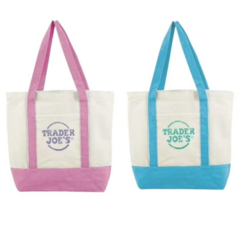 Trader Joe’s Canvas Tote Bag Set - Pink & Blue NWT